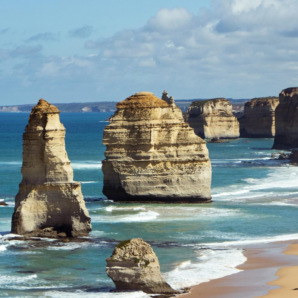 Breathtaking coastal view of the Twelve Apostles limestone stacks in Victoria, Australia.